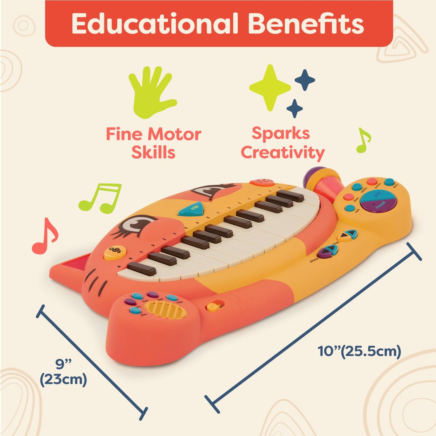 B. toys – Meowsic – Interactive Cat Piano – Toy Piano & Microphone – Musical Instrument For Toddlers, Kids – 20+ Songs, Sounds & Recording Feature – 2+ Years