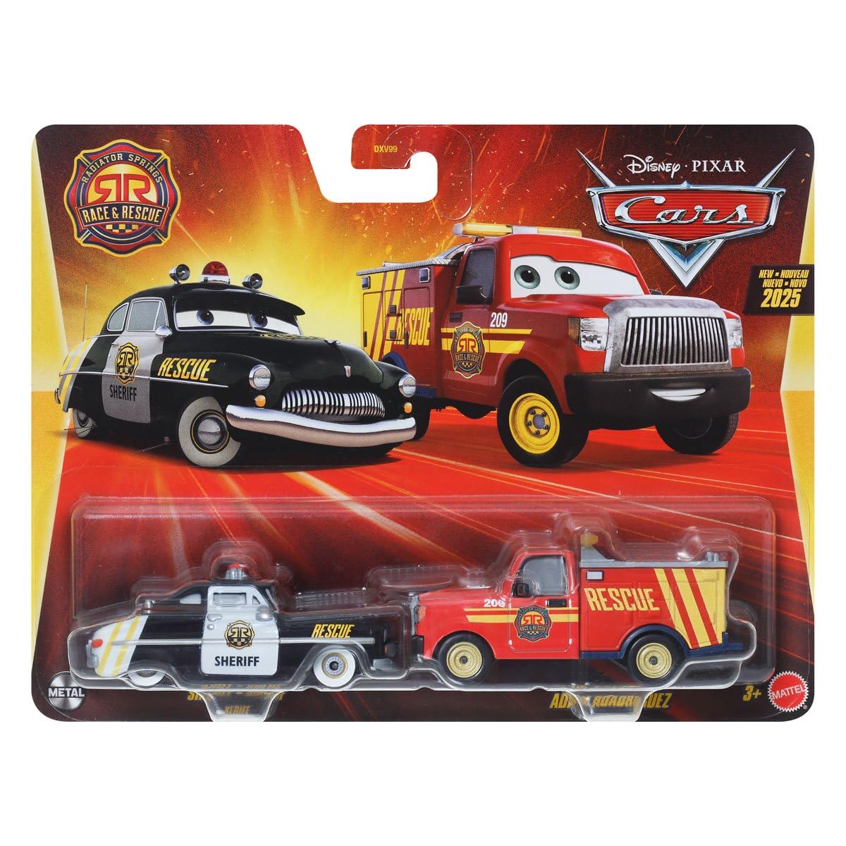 Cars Disney Pixar Pack of 2 Metal Cars 1:55 - Radiator Springs Race & Rescue Sheriff & EMS Truck