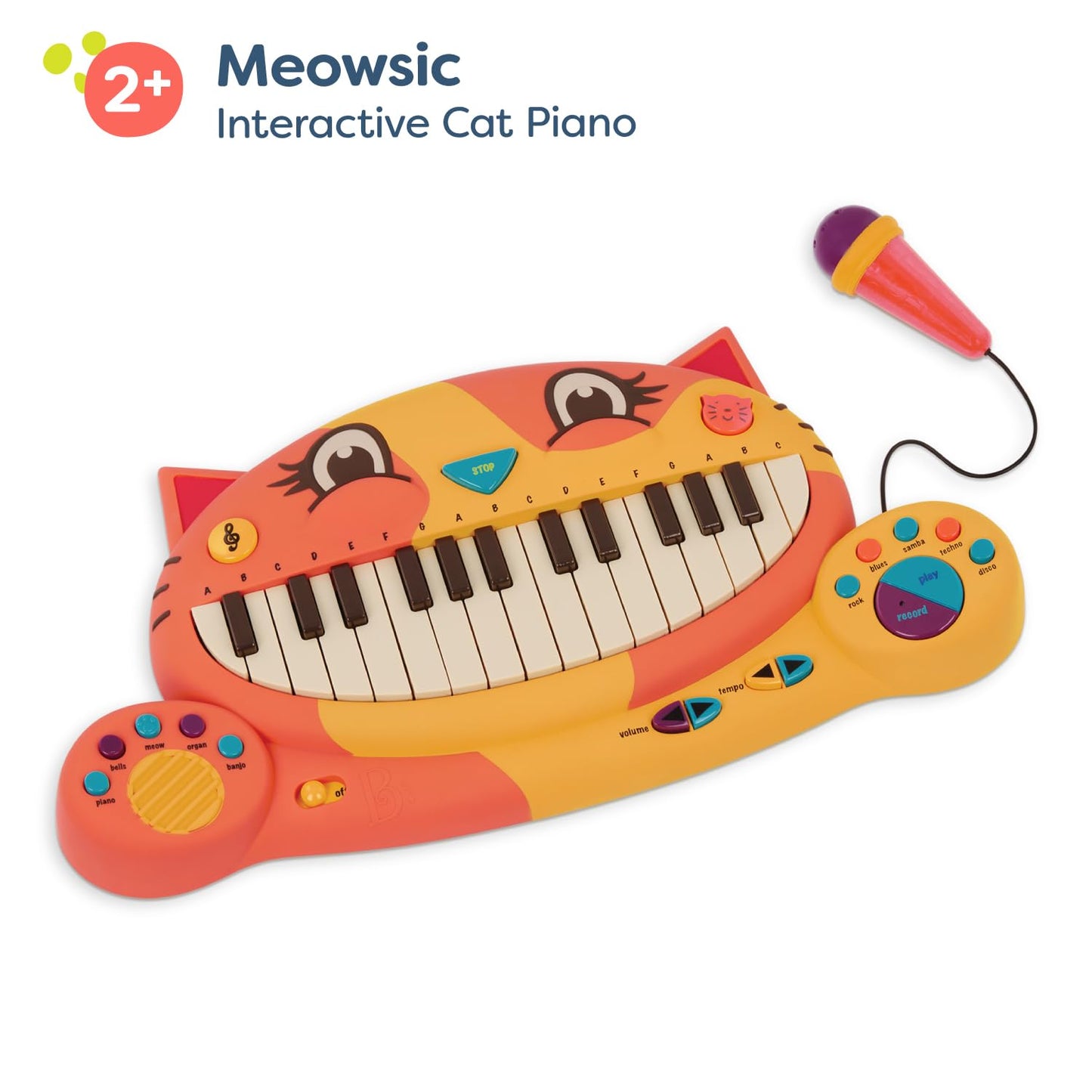 B. toys – Meowsic – Interactive Cat Piano – Toy Piano & Microphone – Musical Instrument For Toddlers, Kids – 20+ Songs, Sounds & Recording Feature – 2+ Years