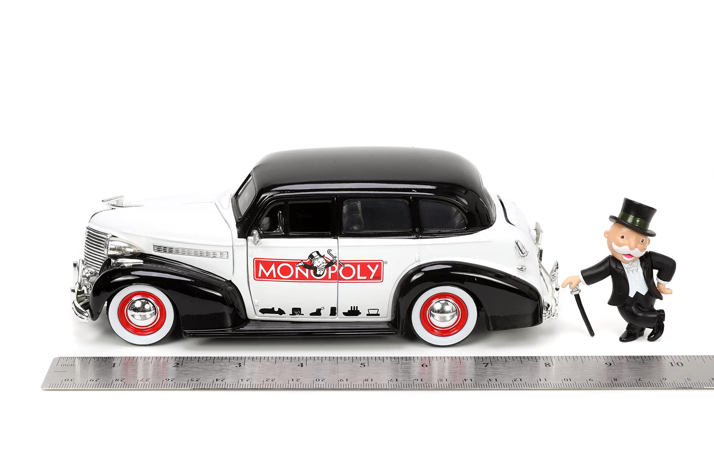 Jada Toys Mr. Monopoly 1:24 1939 Chevrolet Master Deluxe Die-cast Car w/ 2.75" Rich Uncle Pennybags Figure, Toys for Kids and Adults (33230)