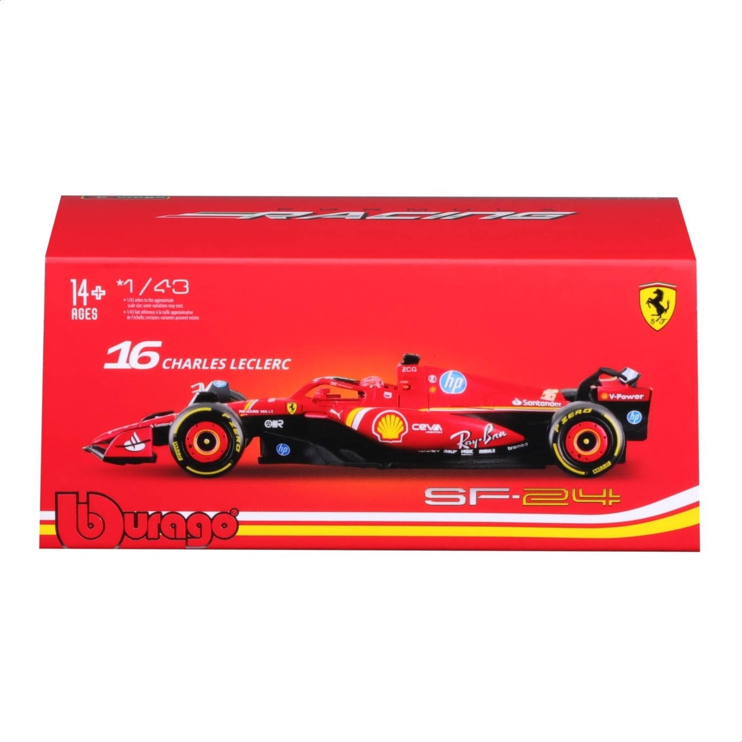 Bburago 1:43 Ferrari SF-24 Formula 1 Diecast Model with Driver Helmet - Charles Leclerc #16 (2024)
