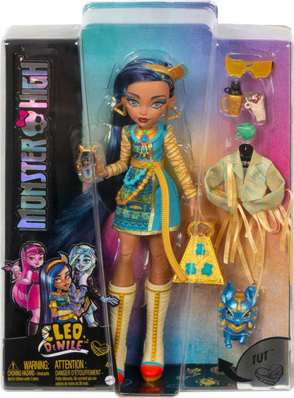 Monster High Doll, Cleo De Nile with Blue Streaked Hair in Signature Look with Fashion Accessories & Pet Dog Tut