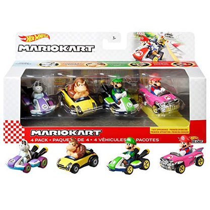 Hot Wheels Mario Kart Die-Cast Character Replicas in 4-Pack Each Assortment Includes Fan-Favorite Characters and 1 Exclusive Ages 3 and Older