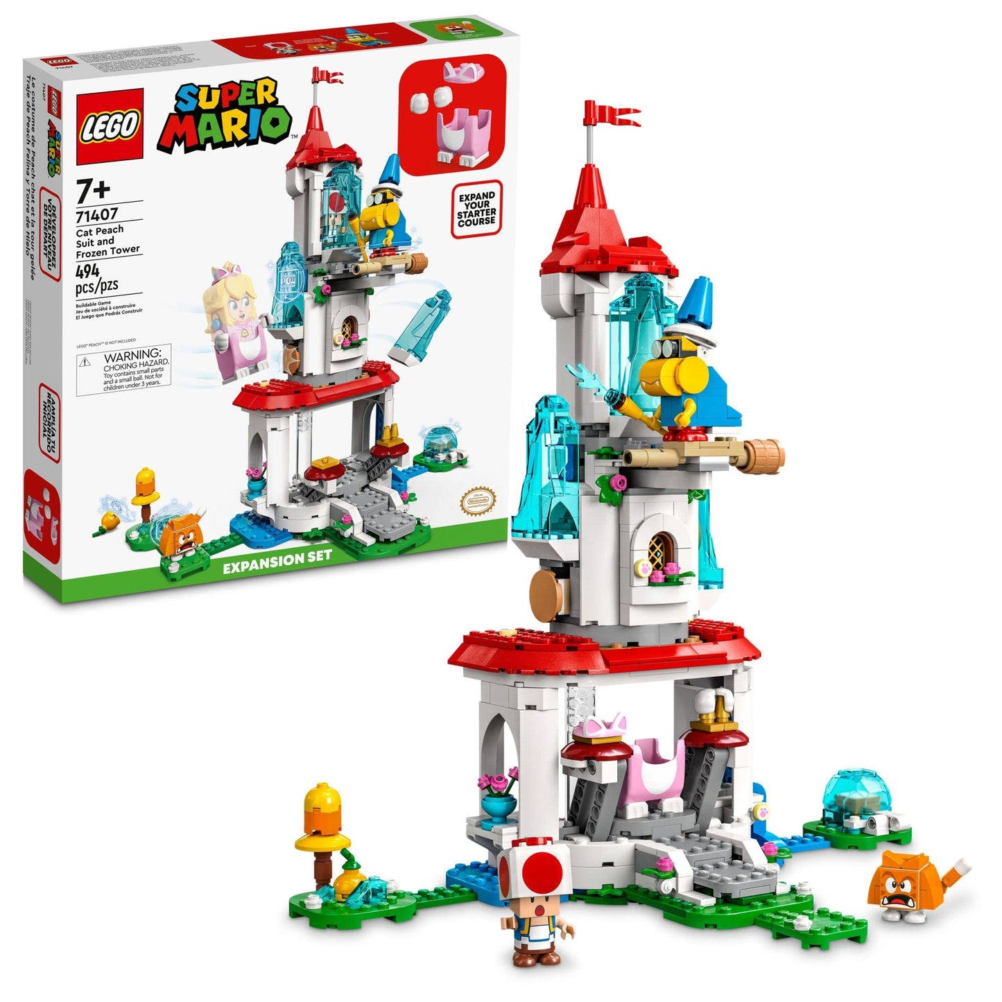 Lego Super Mario Cat Peach Suit and Frozen Tower Expansion Set 71407 Building Toy Set; Collectible Toy for Kids Aged 7 and up