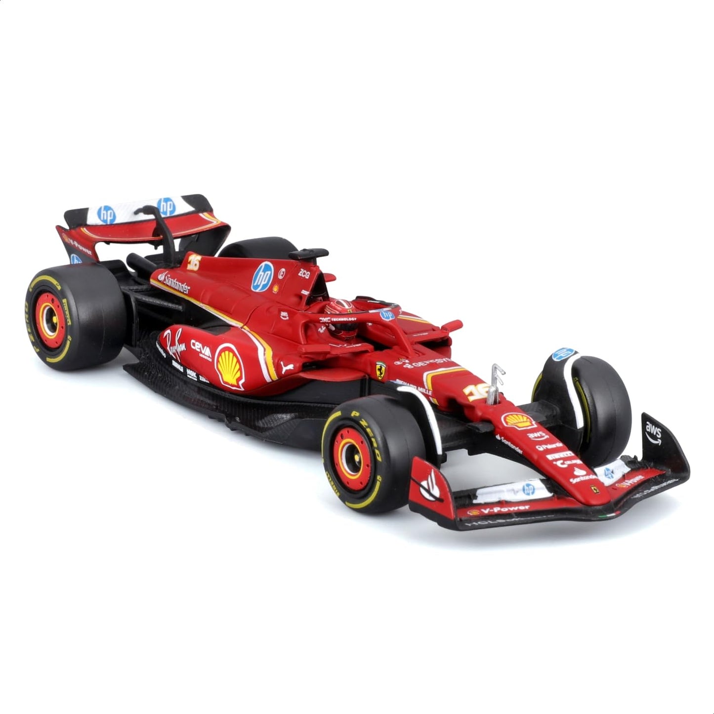 Bburago 1:43 Ferrari SF-24 Formula 1 Diecast Model with Driver Helmet - Charles Leclerc #16 (2024)