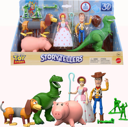 Mattel Disney Pixar Storytellers Pack Figures, Toy Story 4-Inch Scale Multi-Pack, Woody Rex Slinky Dog Hamm Bo-Peep & 4 Army Men