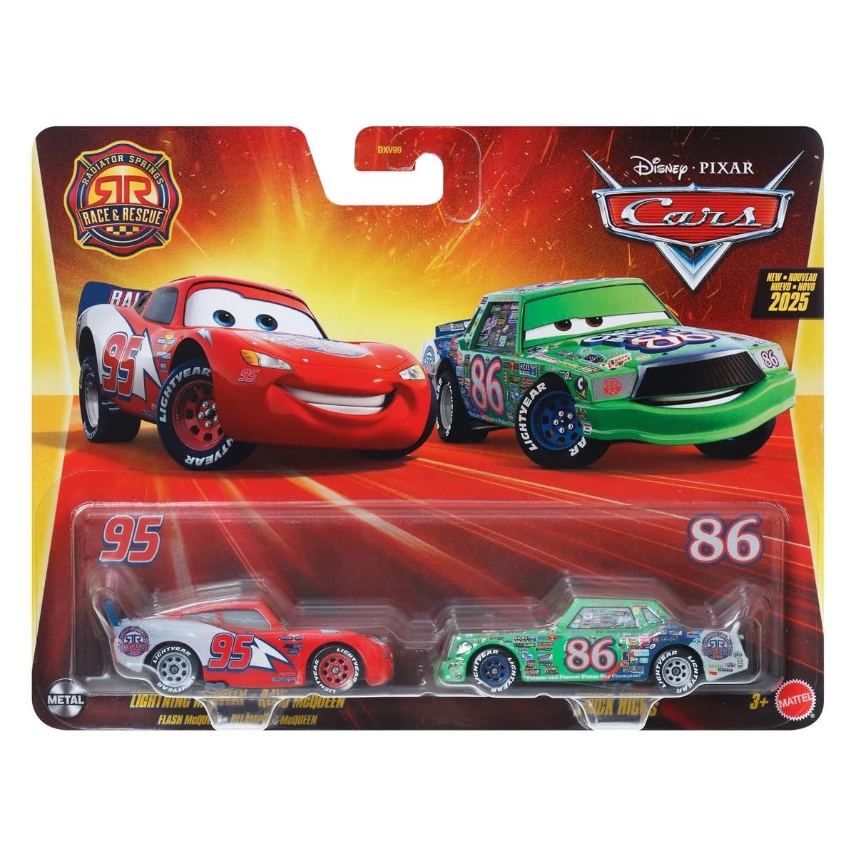 Cars Disney Pixar Pack of 2 Metal Cars 1:55 - Radiator Springs Rally Race 200 Lightning McQueen & Chick Hicks