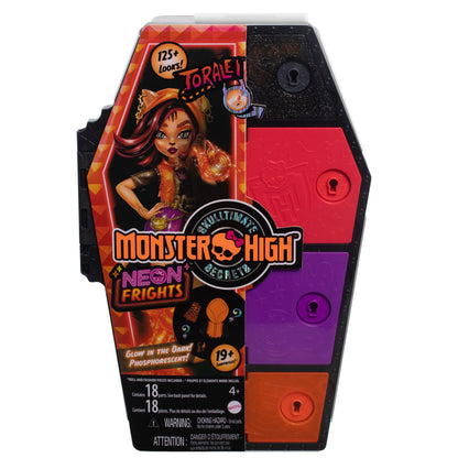 Monster High Skulltimate Secrets Neon Frights Doll & Accessories, Toralei Stripe with Dress-Up Locker & 19+ Surprises