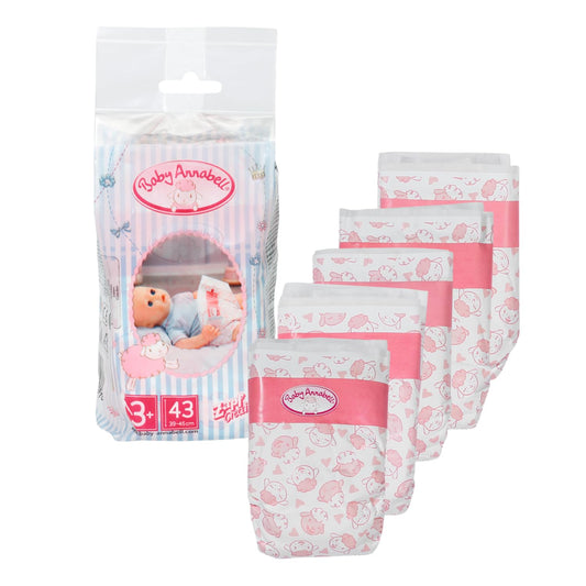Baby Annabell Nappies for 43cm Dolls - Easy for Small Hands, Creative Play Promotes Empathy and Social Skills, for Toddlers 3 Years and Up - 5 Pack