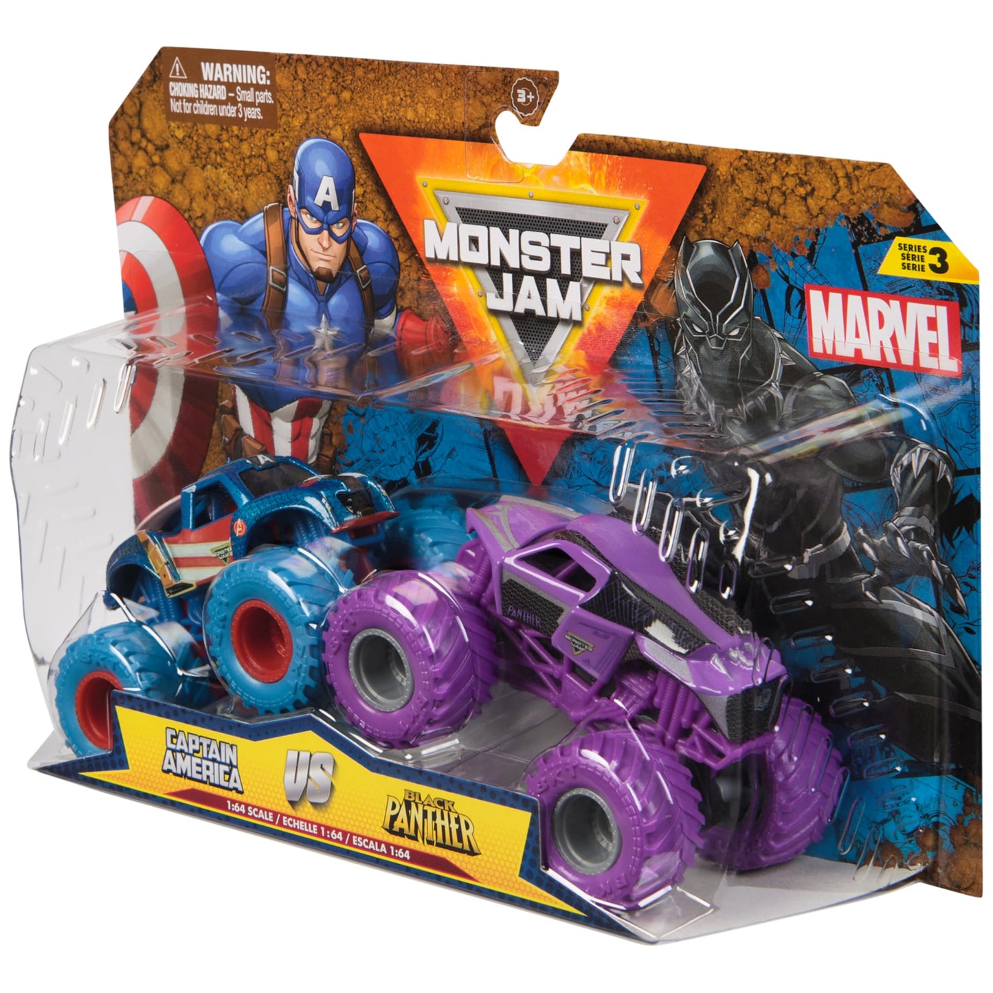 Monster Jam, Marvel Official Captain America Vs. Black Panther Die-Cast Monster Trucks, 1:64 Scale, Kids Toys for Boys and Girls Ages 3 and up