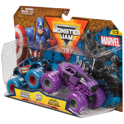 Monster Jam, Marvel Official Captain America Vs. Black Panther Die-Cast Monster Trucks, 1:64 Scale, Kids Toys for Boys and Girls Ages 3 and up