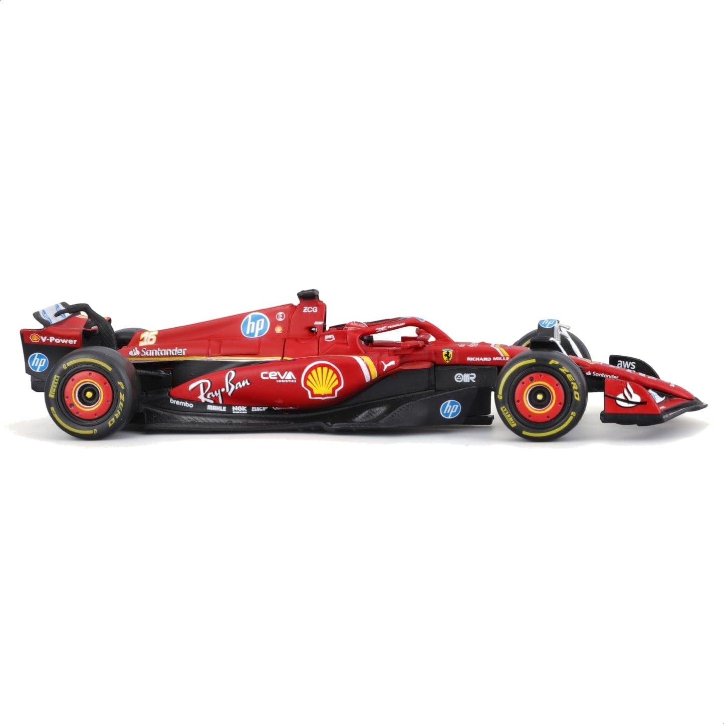Bburago 1:43 Ferrari SF-24 Formula 1 Diecast Model with Driver Helmet - Charles Leclerc #16 (2024)