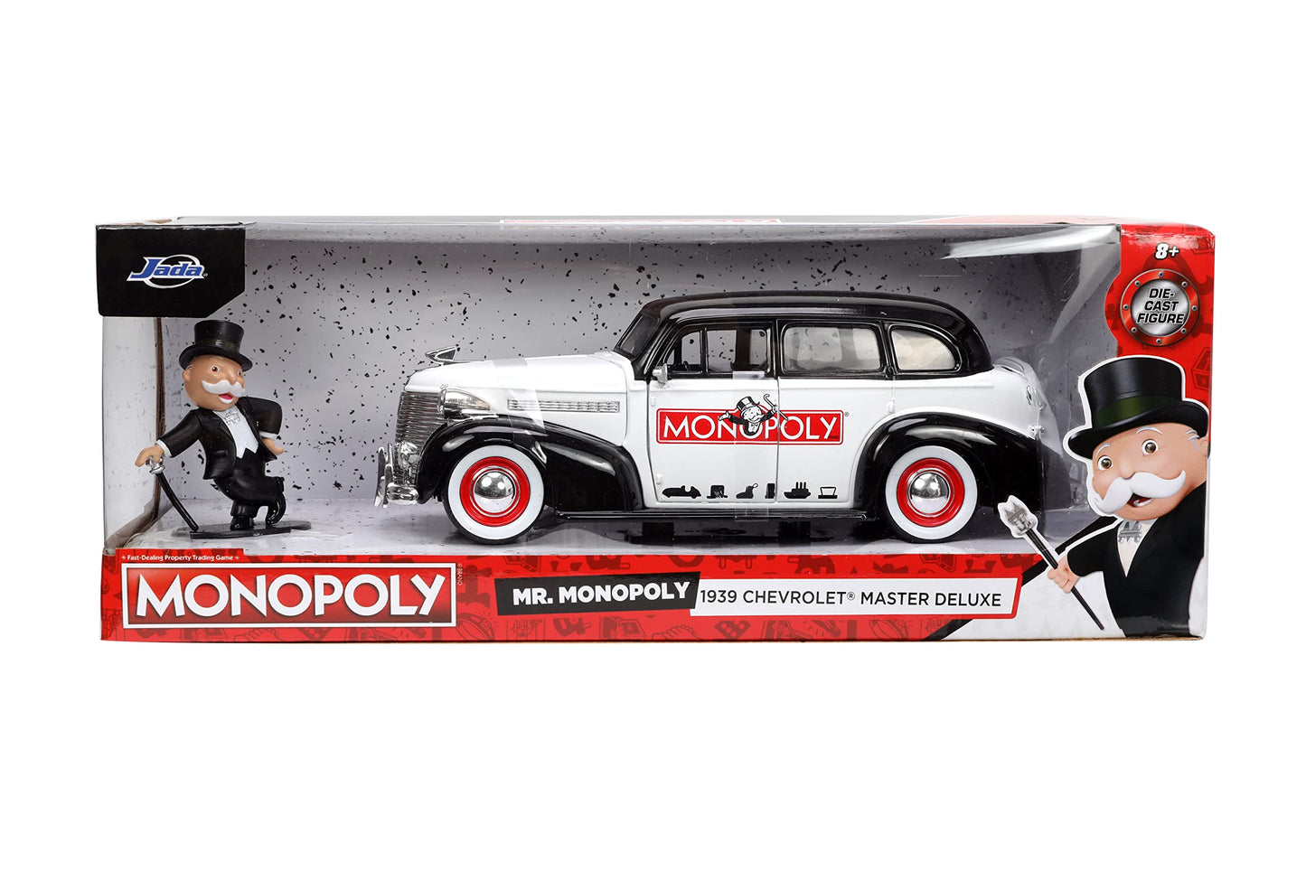 Jada Toys Mr. Monopoly 1:24 1939 Chevrolet Master Deluxe Die-cast Car w/ 2.75" Rich Uncle Pennybags Figure, Toys for Kids and Adults (33230)