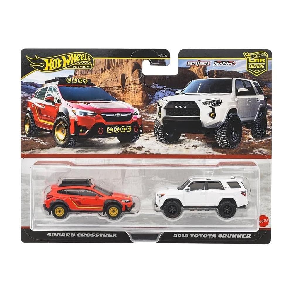 Hot Wheels JBK98 Premium 2 Pack Subaru Crosstrek / 2018 Toyota 4Runner Vehicle Toy Mini Car 3 Years Old and Up Multi