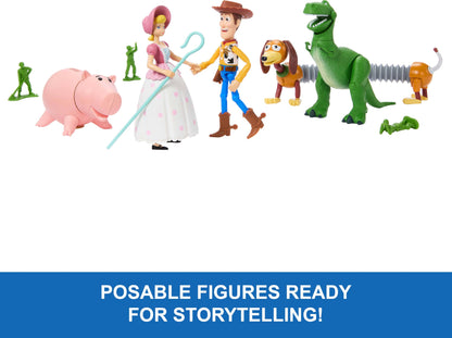 Mattel Disney Pixar Storytellers Pack Figures, Toy Story 4-Inch Scale Multi-Pack, Woody Rex Slinky Dog Hamm Bo-Peep & 4 Army Men
