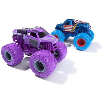 Monster Jam, Marvel Official Captain America Vs. Black Panther Die-Cast Monster Trucks, 1:64 Scale, Kids Toys for Boys and Girls Ages 3 and up