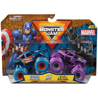 Monster Jam, Marvel Official Captain America Vs. Black Panther Die-Cast Monster Trucks, 1:64 Scale, Kids Toys for Boys and Girls Ages 3 and up