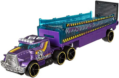 Hot Wheels Toy Car & Truck, Super Rigs 1:64 Scale Race Car & Matching Semi Truck Transporter (Styles May Vary)