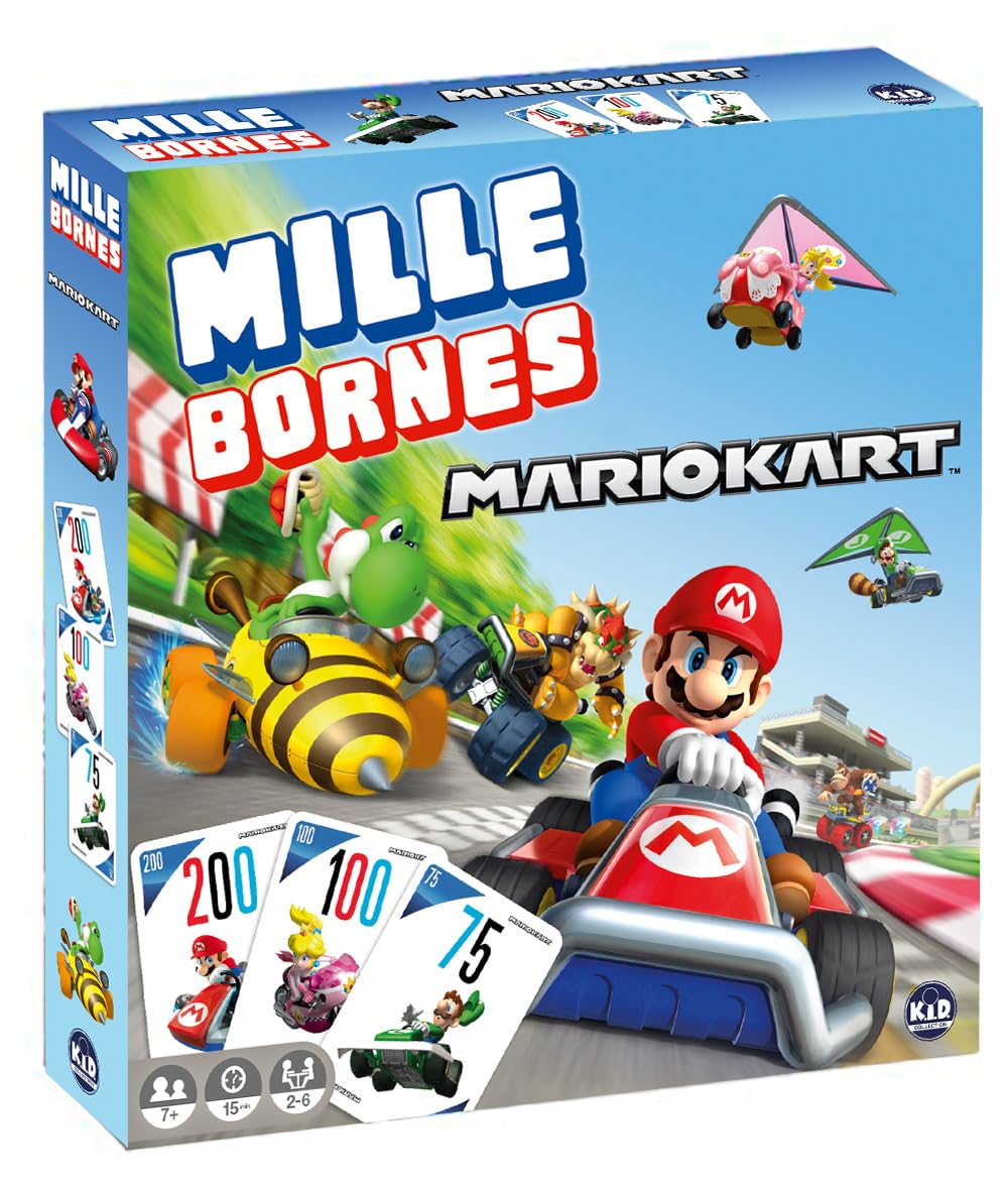 Mille Bornes Mario Kart Card Game – Race to 1000 km with Mario, Luigi & Peach – Family Board Game for Kids 7+