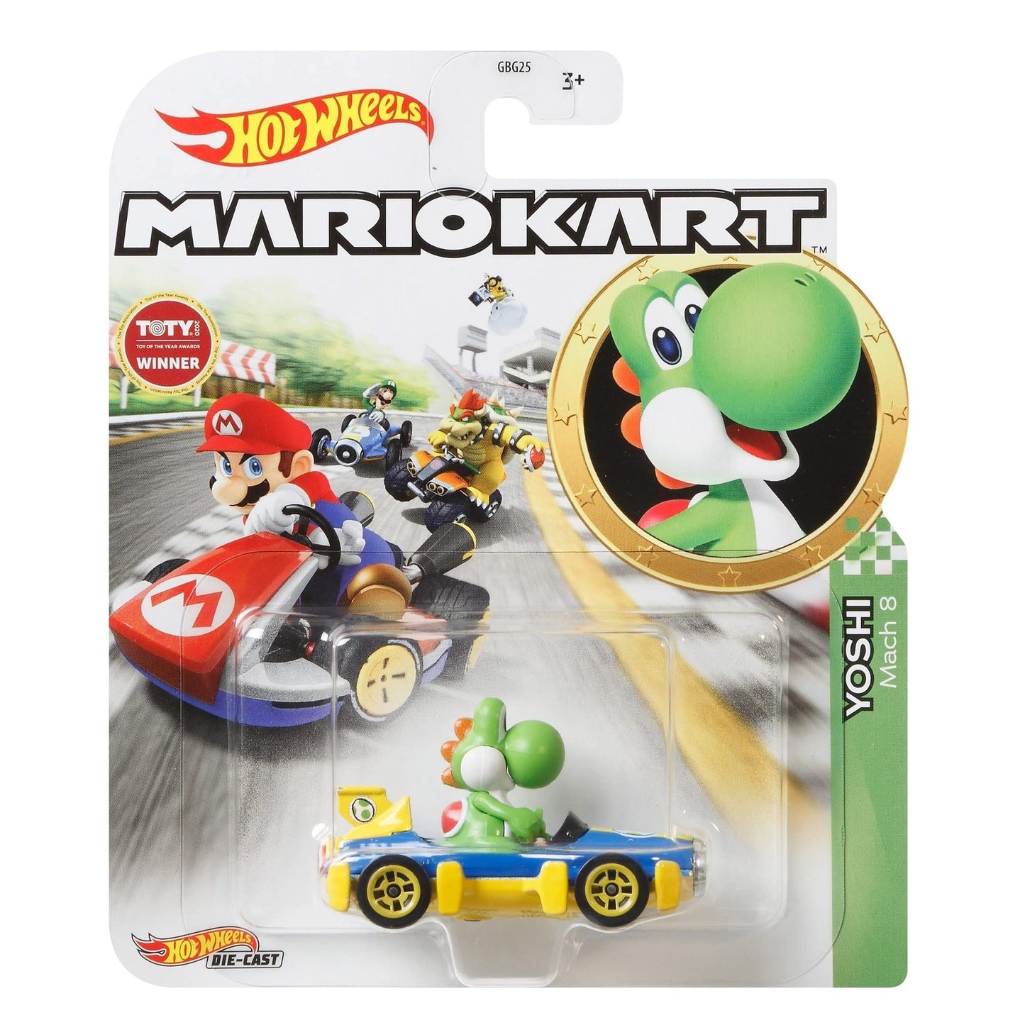 Hot Wheels Mario Kart Yoshi with Mach 8 Racer