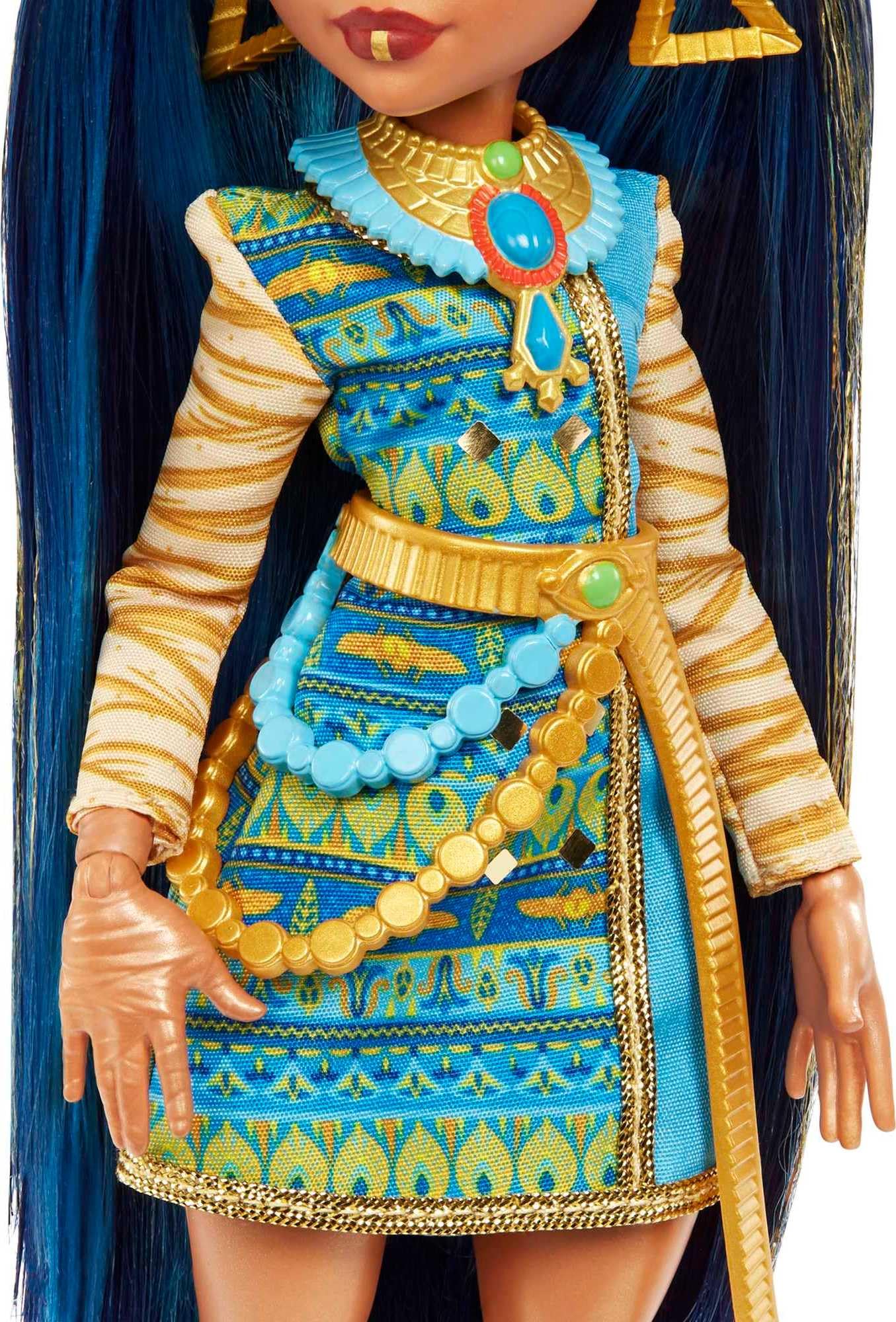 Monster High Doll, Cleo De Nile with Blue Streaked Hair in Signature Look with Fashion Accessories & Pet Dog Tut