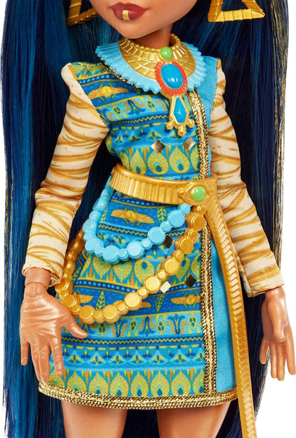 Monster High Doll, Cleo De Nile with Blue Streaked Hair in Signature Look with Fashion Accessories & Pet Dog Tut
