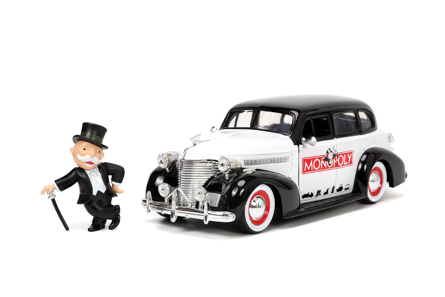 Jada Toys Mr. Monopoly 1:24 1939 Chevrolet Master Deluxe Die-cast Car w/ 2.75" Rich Uncle Pennybags Figure, Toys for Kids and Adults (33230)