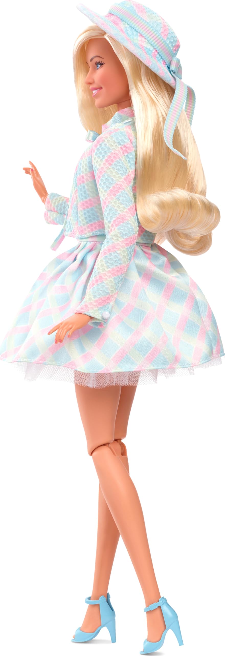 Barbie The Movie Doll, Margot Robbie as Barbie, Collectible Doll Wearing Blue Plaid Matching Set with Matching Hat and Jacket