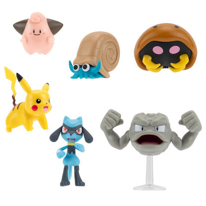 Pokémon Battle Figure 6 Pack - Features 2-Inch Battle Figures of Pikachu, Cleffa, Riolu, Geodude, Omanyte & Kabuto