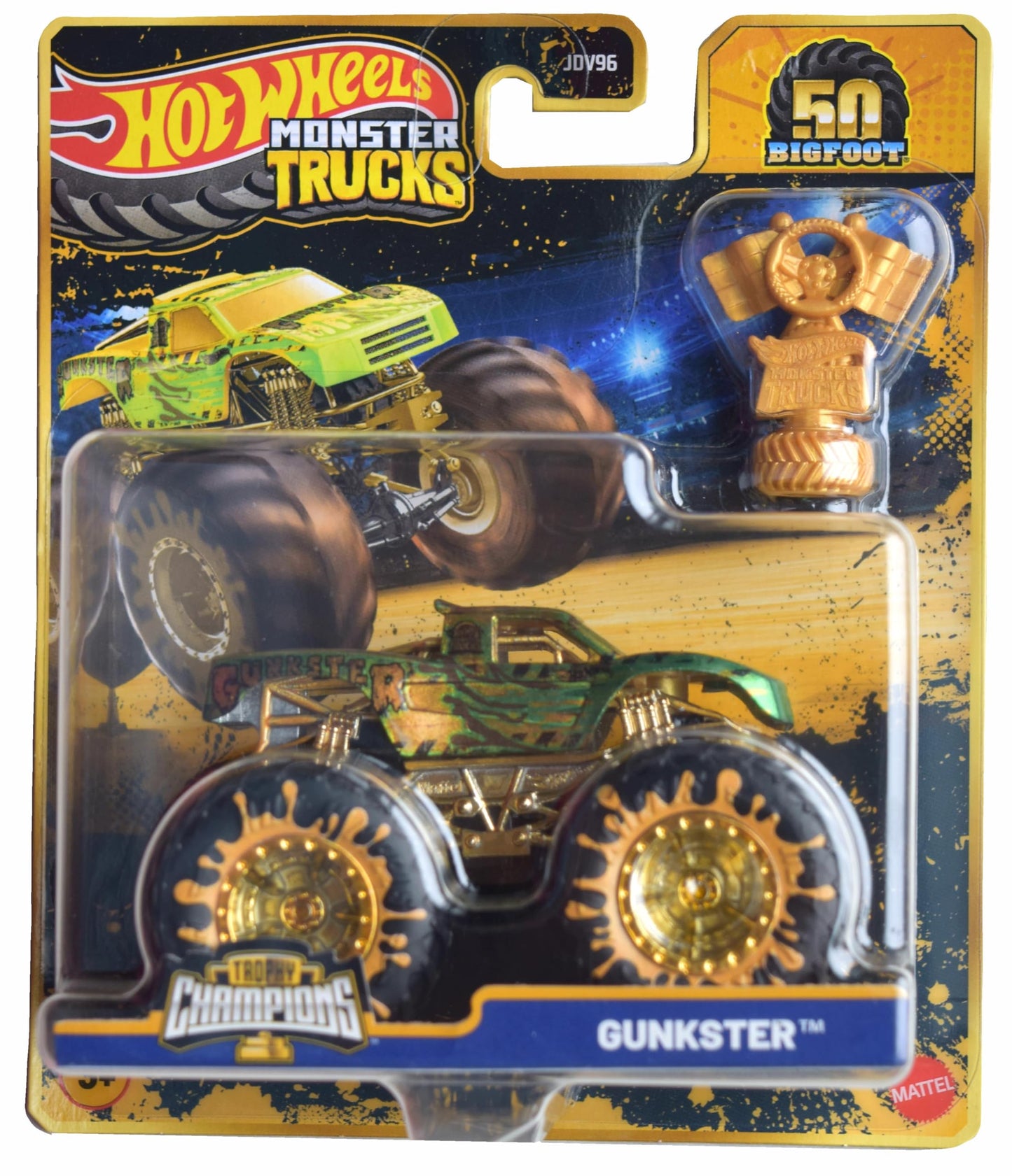Hot Wheels Monster Trucks Gunkster, Trophy Champions 50th Years Bigfoot Series 1:64 Scale die cast