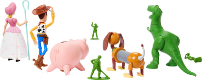 Mattel Disney Pixar Storytellers Pack Figures, Toy Story 4-Inch Scale Multi-Pack, Woody Rex Slinky Dog Hamm Bo-Peep & 4 Army Men