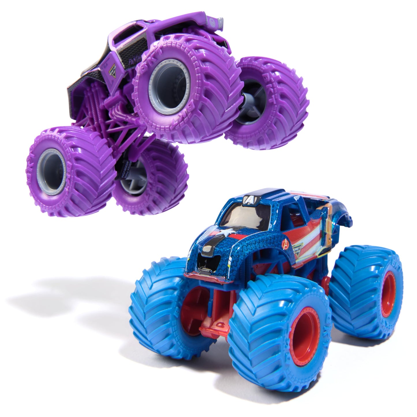 Monster Jam, Marvel Official Captain America Vs. Black Panther Die-Cast Monster Trucks, 1:64 Scale, Kids Toys for Boys and Girls Ages 3 and up