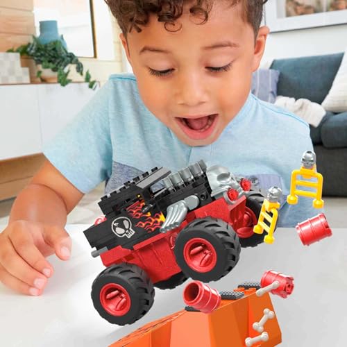 MEGA Hot Wheels Monster Trucks Toy Car Building Set, Smash & Crash Bone Shaker Crush Course with 151 Pieces, 1 Micro Figure Driver, Red, Age 5+ Years
