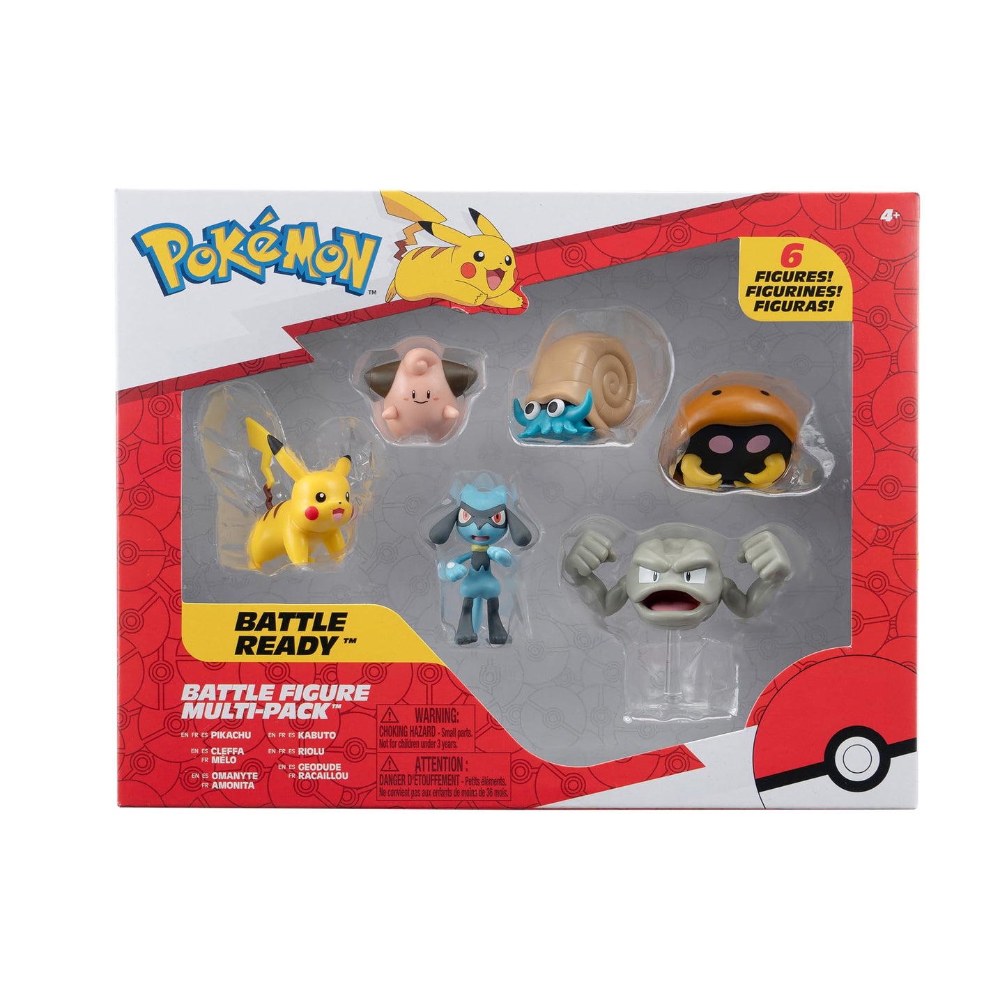 Pokémon Battle Figure 6 Pack - Features 2-Inch Battle Figures of Pikachu, Cleffa, Riolu, Geodude, Omanyte & Kabuto