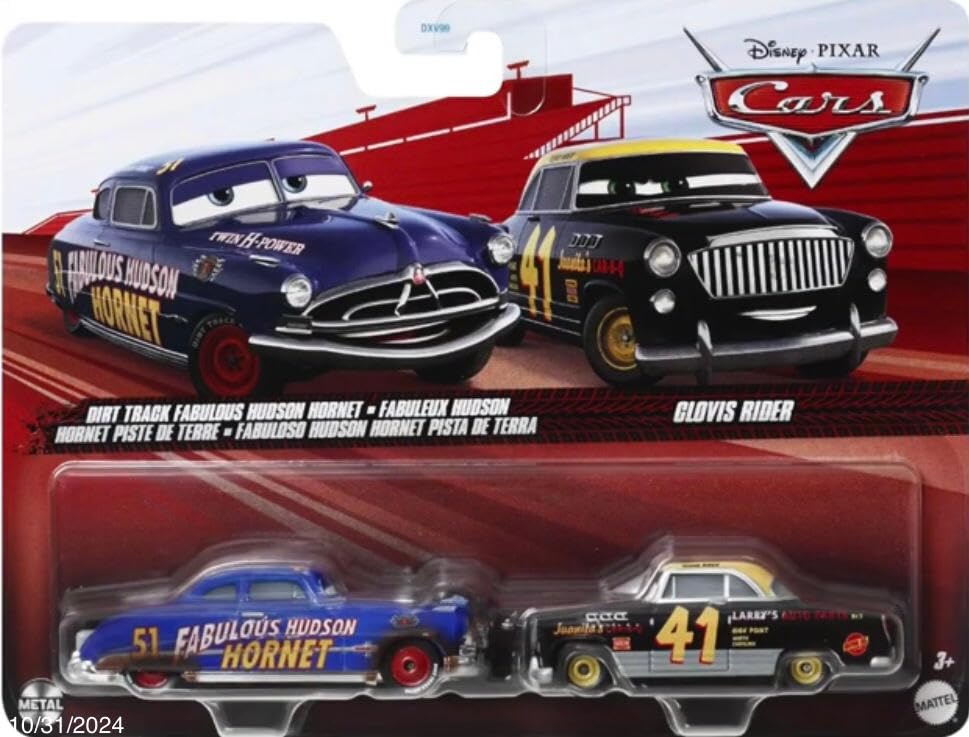 Cars Disney Pixar Pack of 2 Metal Cars 1:55 - Die-Cast Dirt Track Fabulous Hudson Hornet & Clovis Rider